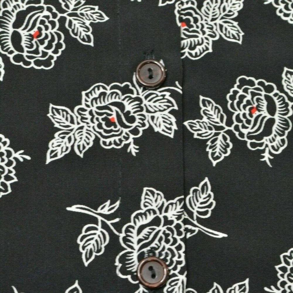 VTG Modern Essentials Sz L Womens BLACK White FLORAL 3/4 Sleeve Button Up BLOUSE - Picture 6 of 9